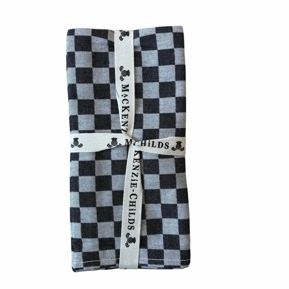 NEW Mackenzie Childs Black Check Cotton Dinner Napkins 18.5 x18.5 Set of 4